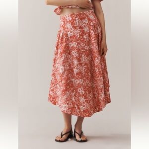 NEW. Anthropologie Linen Floral Midi Skirt. NWT